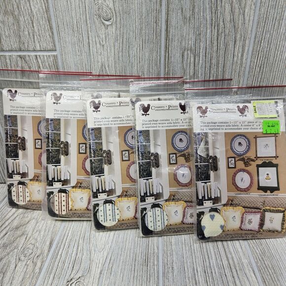 Lot of 5 Country Prints 15x15 14 Count Aida Cloth Victorian Hearts Chesterfield - Picture 1 of 5